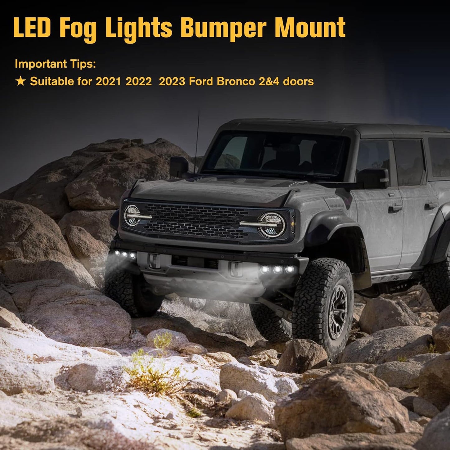 LED Front Bumper Fog Light with Mounts, Modular Bumper Fog Lamps Accessories, Ultra-Bright White Light Source Compatible with Ford Bronco 2021 2022 2023 2/4 Door - OMOTOR