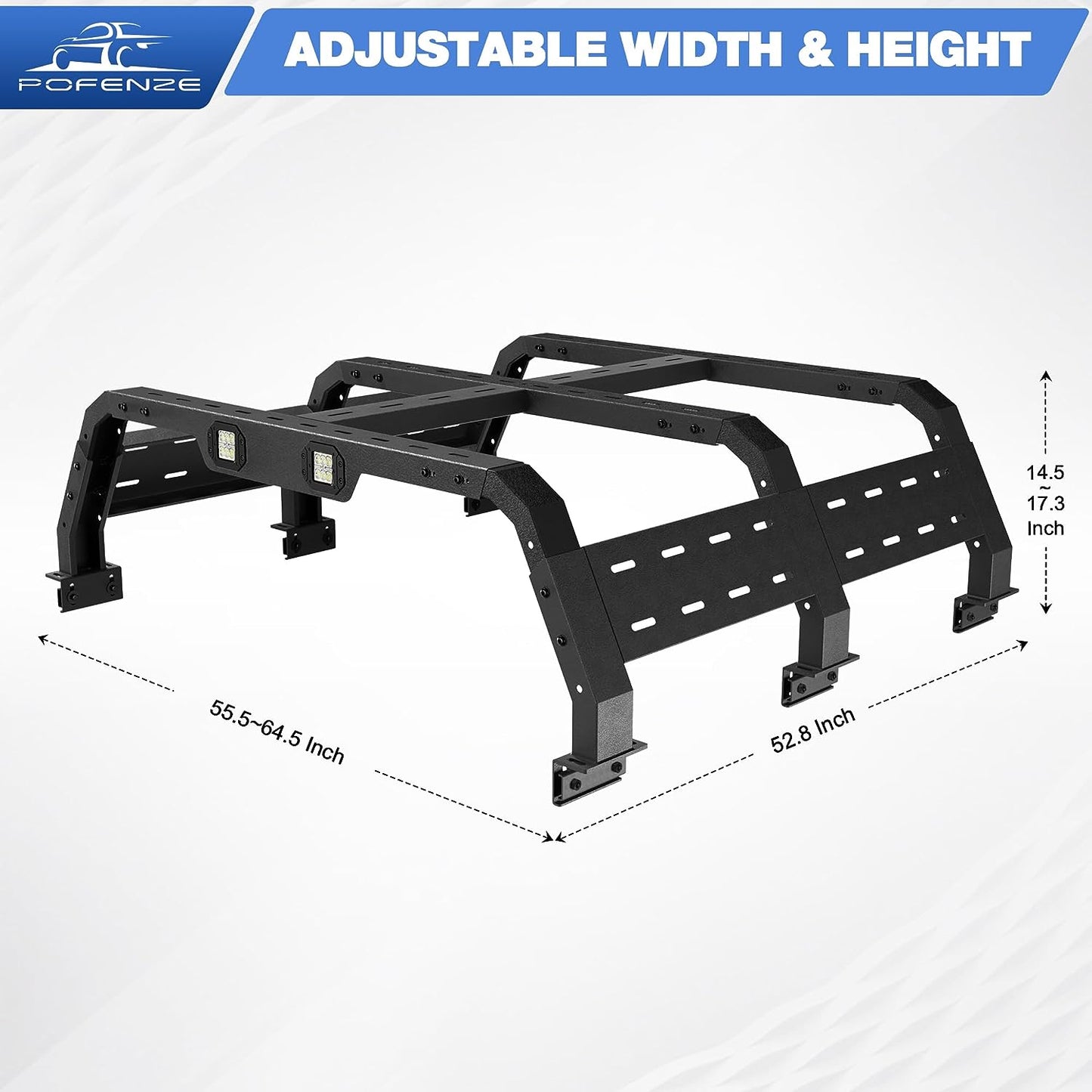 Truck Bed Rack for Dodge Ram 1500 Adjustable Height 14.5'' to 17.3'' No-Drill Bed Racks Truck Bed Extender for Dodge Ram 1500 2002-2022 | Silverado 1500 2014-2022 | F150 2009-2022 | Tundra 2007-2013