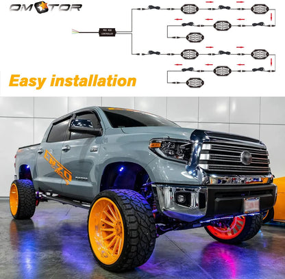 【Upgrade 8 Pods Rock Lights】- RGB LED Multicolor Underglow Neon Light Kit with Bluetooth Controller, Music Mode - OMOTOR