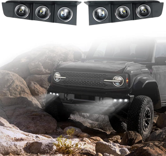 LED Front Bumper Fog Light with Mounts, Modular Bumper Fog Lamps Accessories, Ultra-Bright White Light Source Compatible with Ford Bronco 2021 2022 2023 2/4 Door - OMOTOR