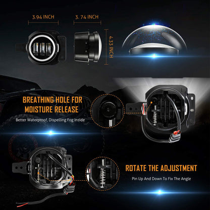 4 Inch LED Fog Lights for Wrangler JL JLU Unlimited Sport Rubicon Sahara 2018-2022, Round Fog Lamps for Gladiator JT 2018+, RHD, Wrangler 4xe, w/ DRL & Turn Signal - OMOTOR