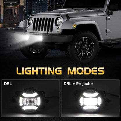 Super Bright 60W 4 Inch LED Fog Lights with DRL EMC Compatible with Jeep Wrangler TJ LJ JK Dodge Journey Front Bumper Lights(Pair) - OMOTOR