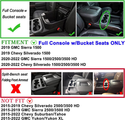 Center Console Organizer Tray Compatible with (2019-2022) Chevy Silverado 1500/GMC Sierra 1500 and 2020-2023 Silverado/Sierra 2500/3500 HD - Full Console w/Bucket Seats ONLY，Black trim - OMOTOR