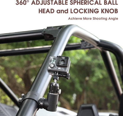 Gopro Mount with 360° Adjustable Spherical Head and Locking Knob, Compatible with UTV ATV Polaris Ranger 1.75-2 inch Roll Bar - OMOTOR