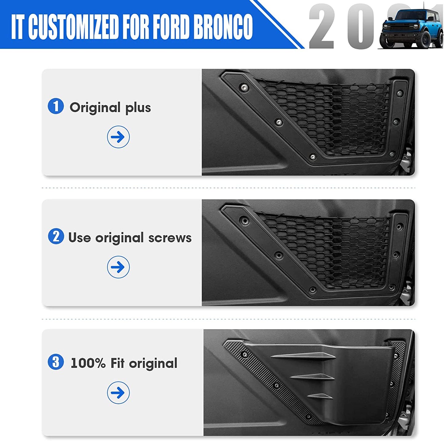 Front Door Storage Pockets for Ford Bronco Accessories, Side Door Organizer Box fit Bronco 2/4-Door 2021 2022 2023 (2PCS)