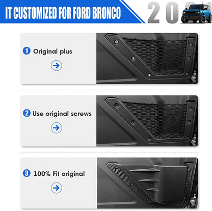 Front Door Storage Pockets for Ford Bronco Accessories, Side Door Organizer Box fit Bronco 2/4-Door 2021 2022 2023 (2PCS) - OMOTOR
