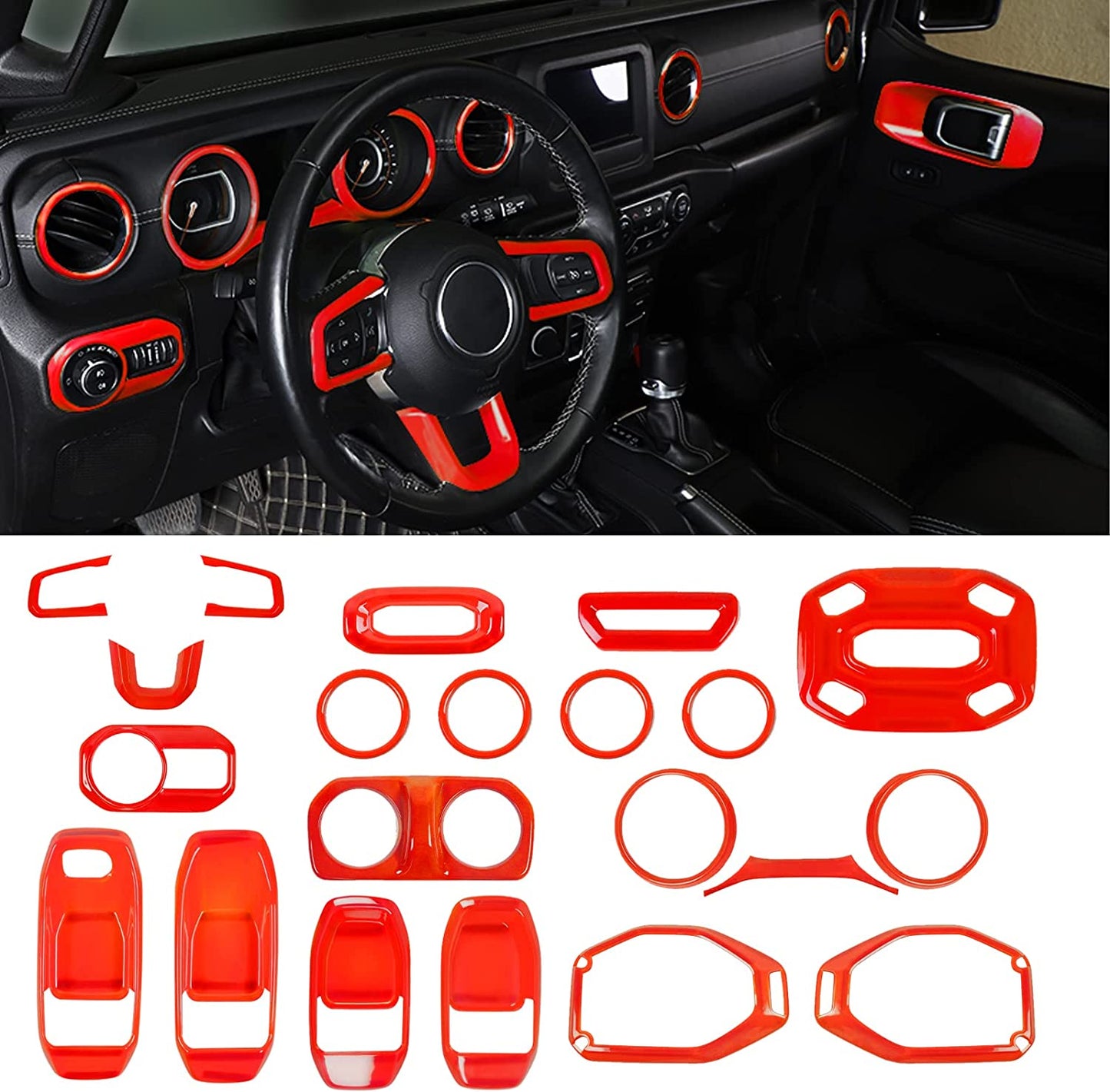 omotor 21PCS Full Set Interior Decoration Trim Kit for 2018-2022 Jeep Wrangler JL JLU & Gladiator JT Steering Wheel, Air Conditioning Vent, Reading Light, Speaker