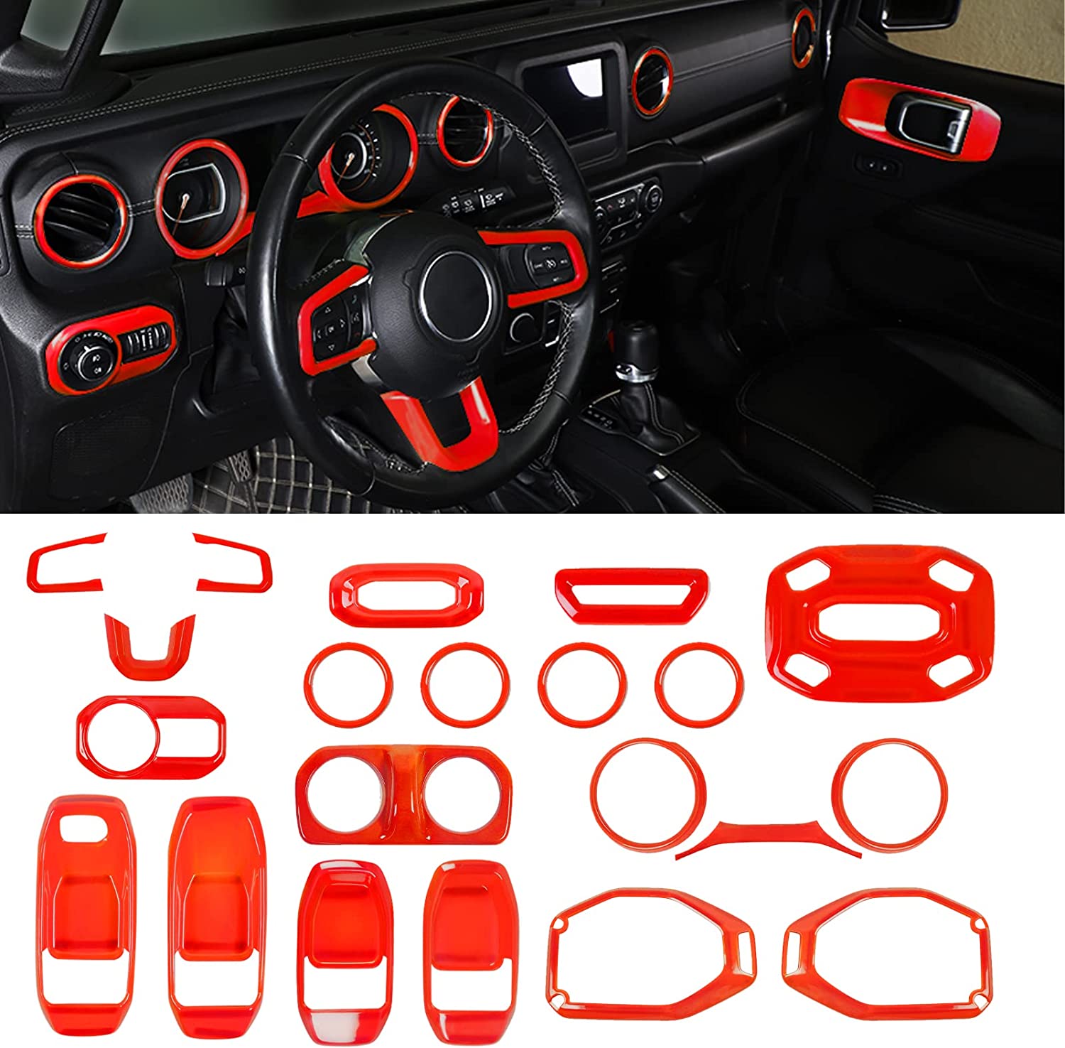 21PCS Full Set Interior Decoration Trim Kit for 2018-2023 Jeep Wrangler JL JLU & Gladiator JT