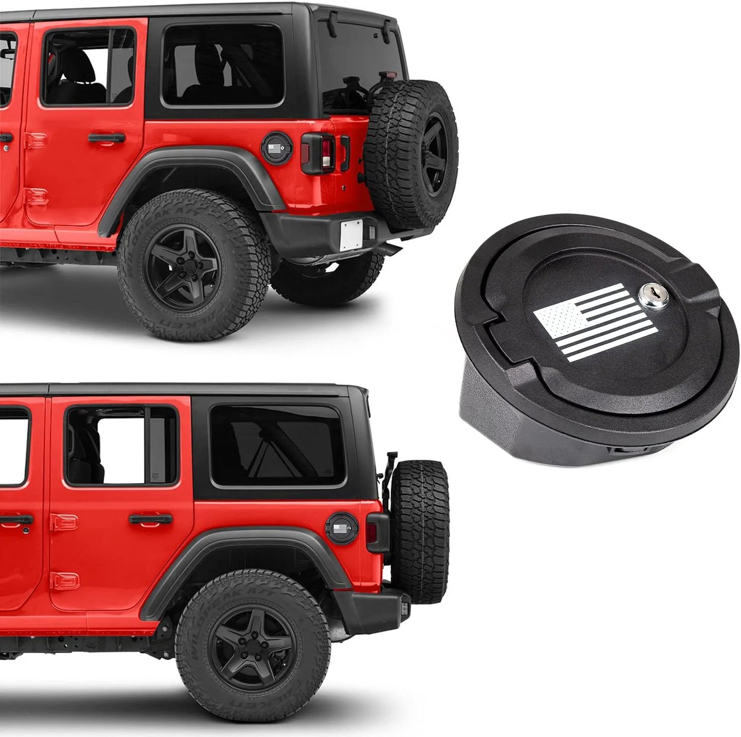 Fuel Filler Cover With US Flag, Locking Gas Tank Door Exterior Accessories,Aluminum Alloy Gas Cap Cover for 2018-2023 Jeep Wrangler JL JLU…