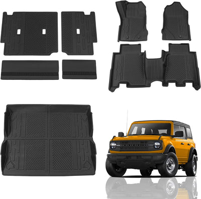 Trunk Mat Floor Mats Cargo Liner Fit 2021 - 2026 Ford Bronco 4 Door (Trunk Mat+Floor Mats+Rear Backrest Mats)