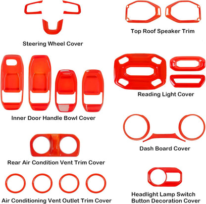 omotor 21PCS Full Set Interior Decoration Trim Kit for 2018-2022 Jeep Wrangler JL JLU & Gladiator JT Steering Wheel, Air Conditioning Vent, Reading Light, Speaker - OMOTOR