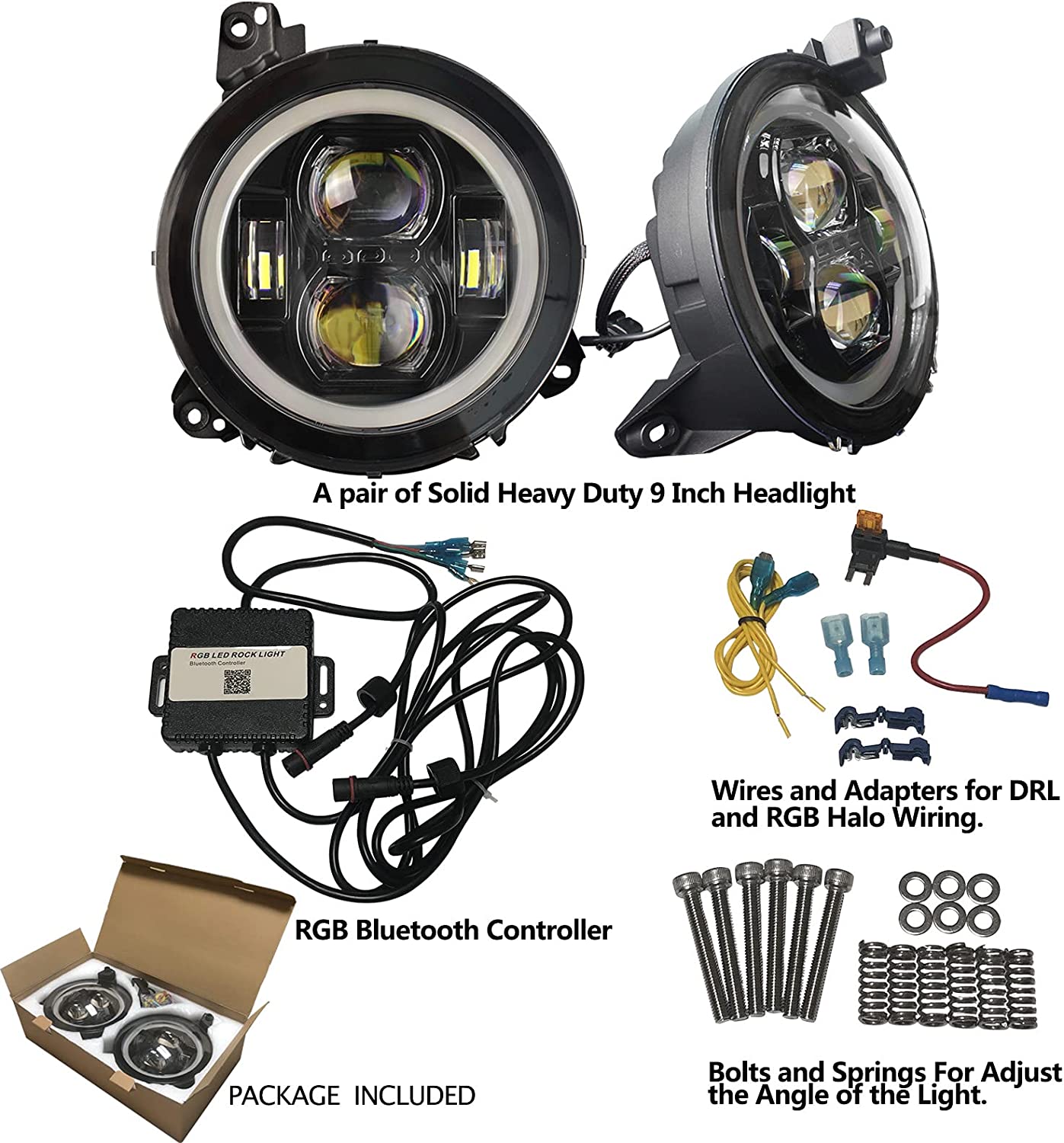 9 inch LED Headlight- DOT RGBW Halo Headlight for 2018 2019 2020 2021 Wrangler JL Sahara Rubicon Gladiator JT Headlight replacemant