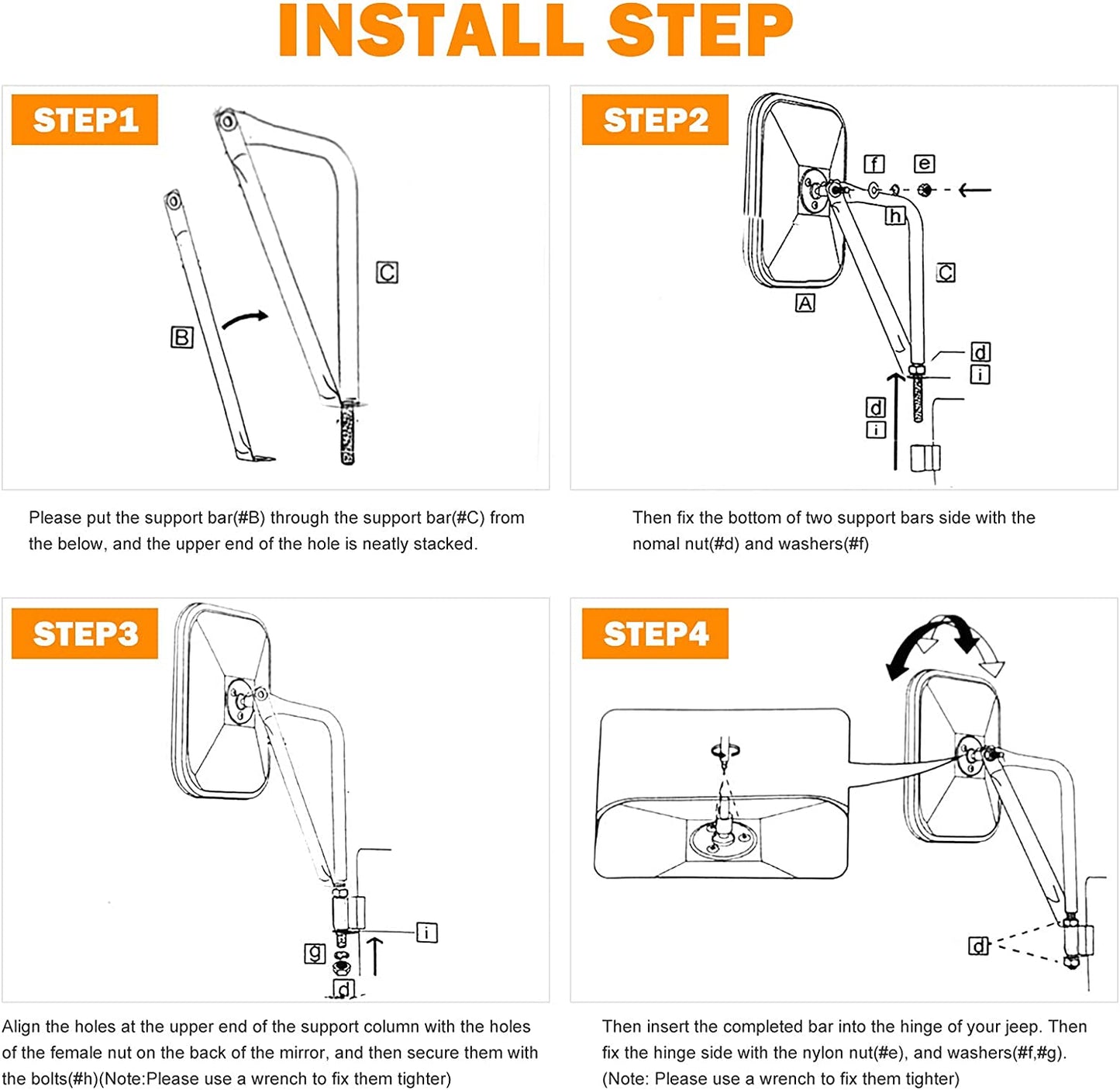 Door Off Mirror Compatible with Jeep Wrangler JK JL & Unlimited, Wider View Easy-Install