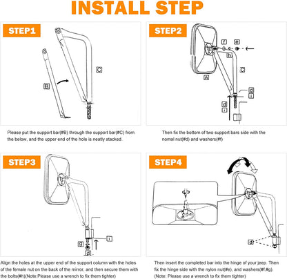 Door Off Mirror Compatible with Jeep Wrangler JK JL & Unlimited, Wider View Easy-Install - OMOTOR