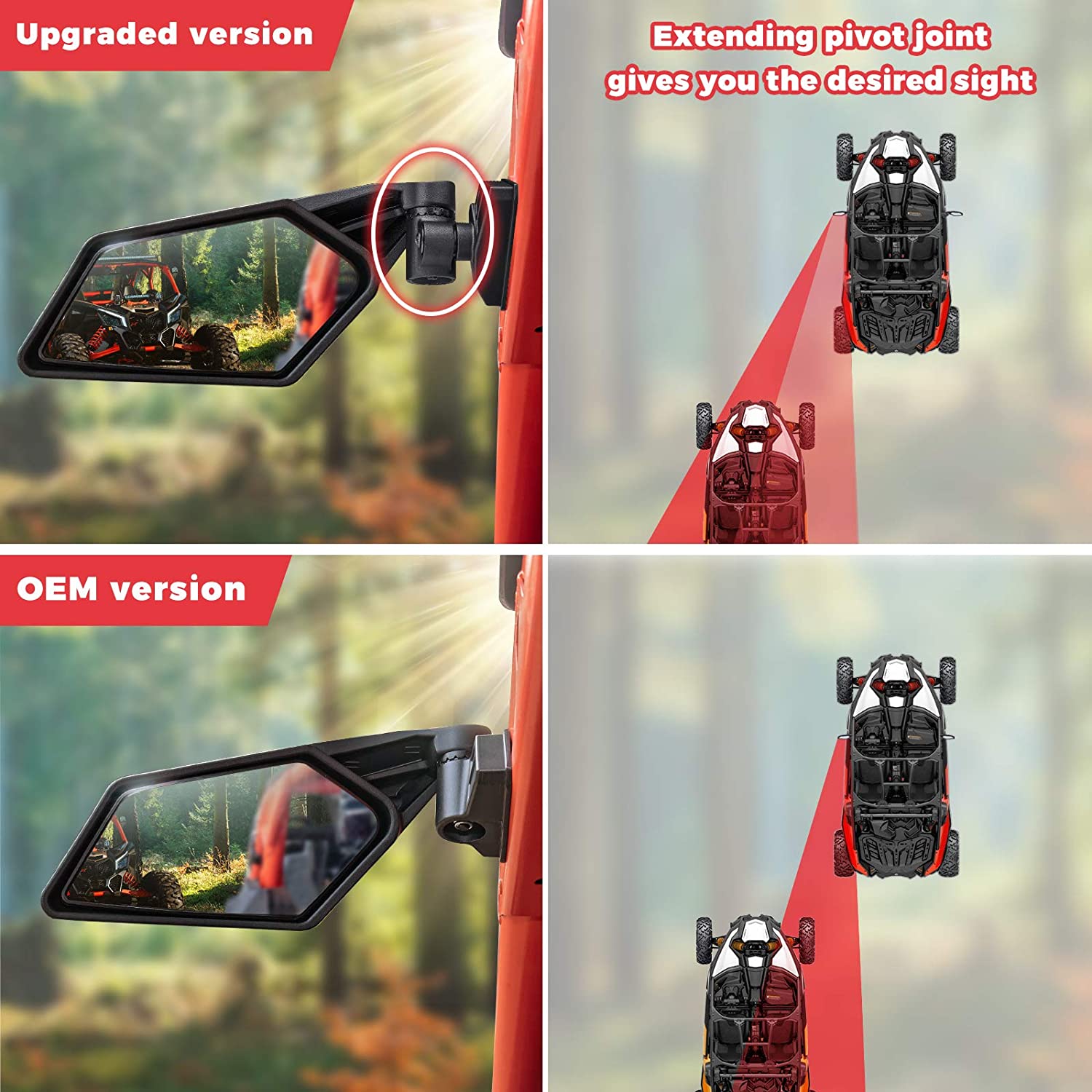 Maverick X3 Side Mirrors Upgraded 360 Degree Mirrors - OMOTOR