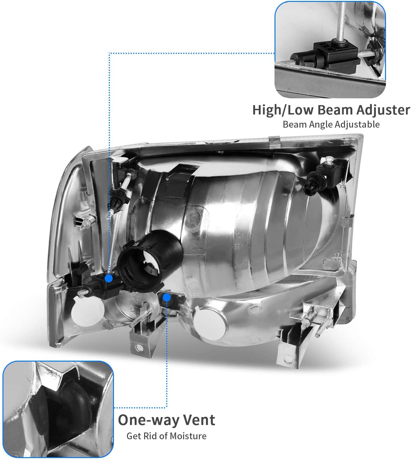 Headlight Assembly Compatible with 1999-2004 Ford F-250 F-350 F-450 F-550 Super Duty Pickup Truck + Signal Lamps Chrome Housing Clear Lens Amber Reflector