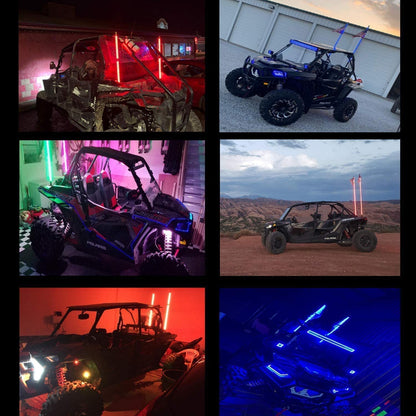 2PCS 4FT Bluetooth LED Whip Lights w/Remote [21 Modes] [20 Colors] [Weatherproof] - OMOTOR
