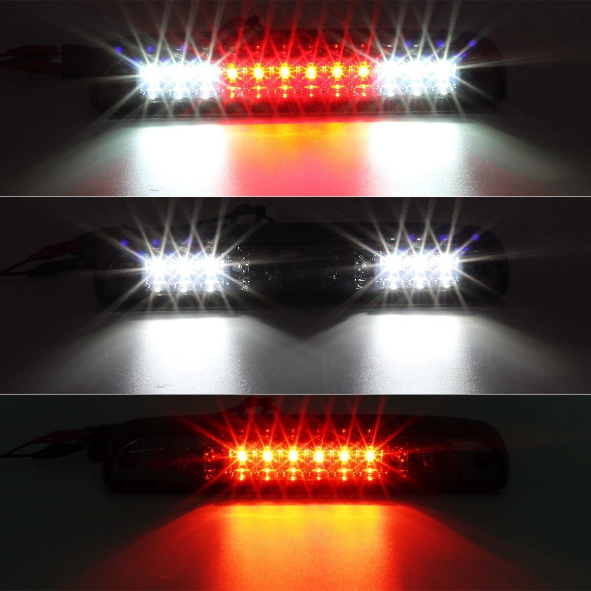 Red/White 12 LED Smoke Lens Chrome Housing Tail High Mount 3rd Third Brake Light Cargo Lamp Waterproof Replacement for Ford F-250 F-350 F-450 F-550 Super Duty 1999-2016 /Ford Ranger 1993-2011