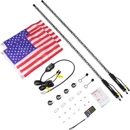 2PCS 4FT Bluetooth LED Whip Lights w/Remote [21 Modes] [20 Colors] [Weatherproof] - OMOTOR