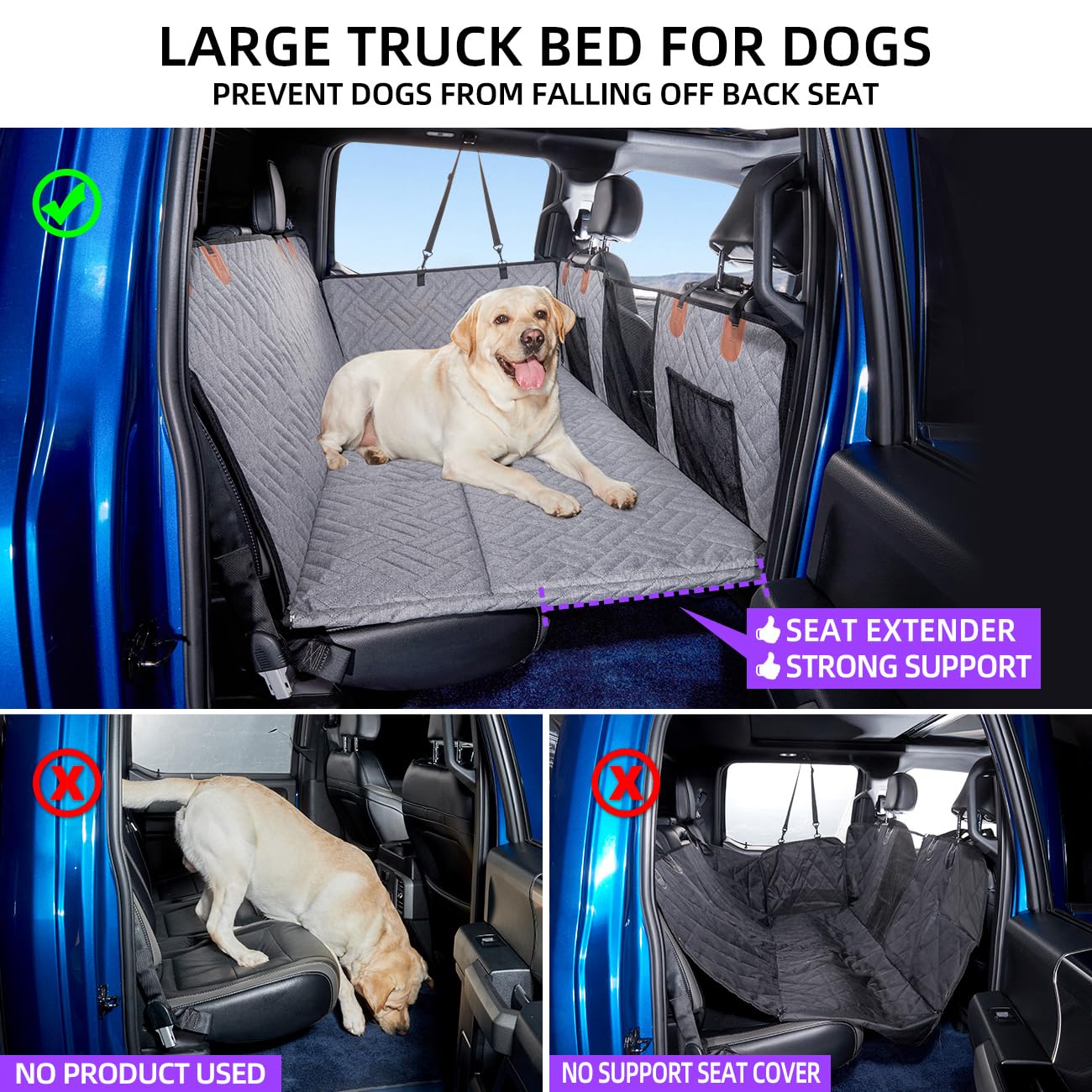 Dog Seat Cover and Bed for Trucks - Back Seat Extender and Hammock for F150, RAM1500, Silverado - Non-Inflatable Pet Mattress