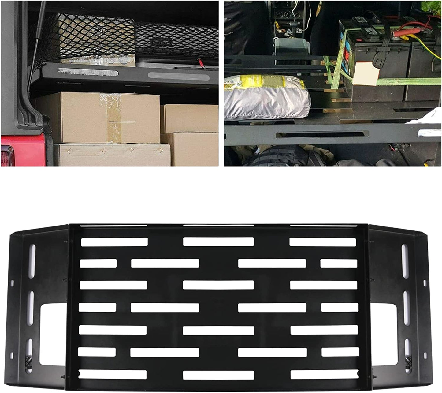 Rear Cargo Basket Interior Rack Luggage Storage Carrier Metal for 2018 2019 2020 2021 2022 2023 Jeep Wrangler JL 4DR (No Drill) - OMOTOR