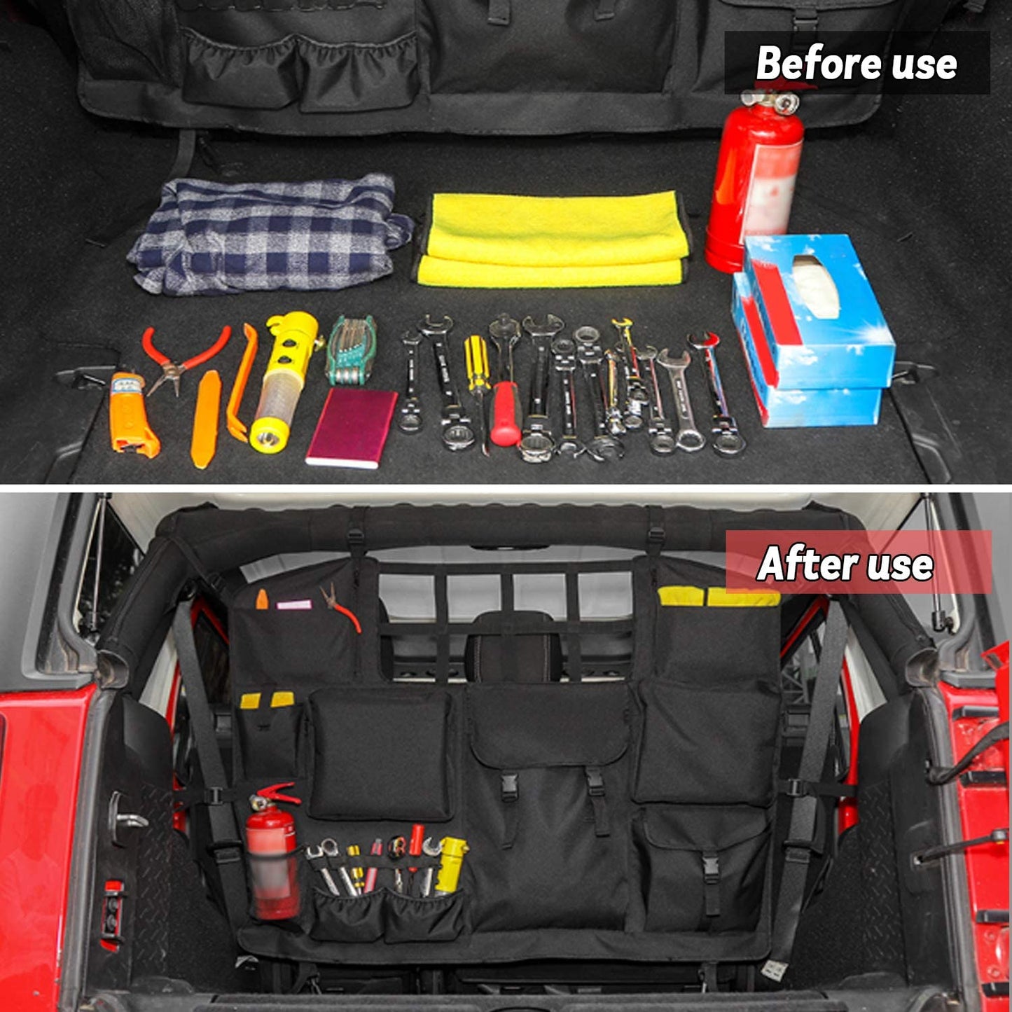 Trunk Storage Bag with Multi-Pockets Tool Kits Seat Back Organizers for Jeep JK JKU JL JLU Sahara Sport Rubicon