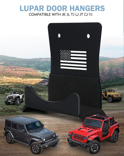 America Flag Storage Door Hangers, Aluminum Wall-Mounted Removable Door Storage Rack Holder with Rubber Lining Compatible with 1956-2023 Jeep Wrangler CJ YJ TJ LJ JK JKU JL JLU - 4PACK - OMOTOR