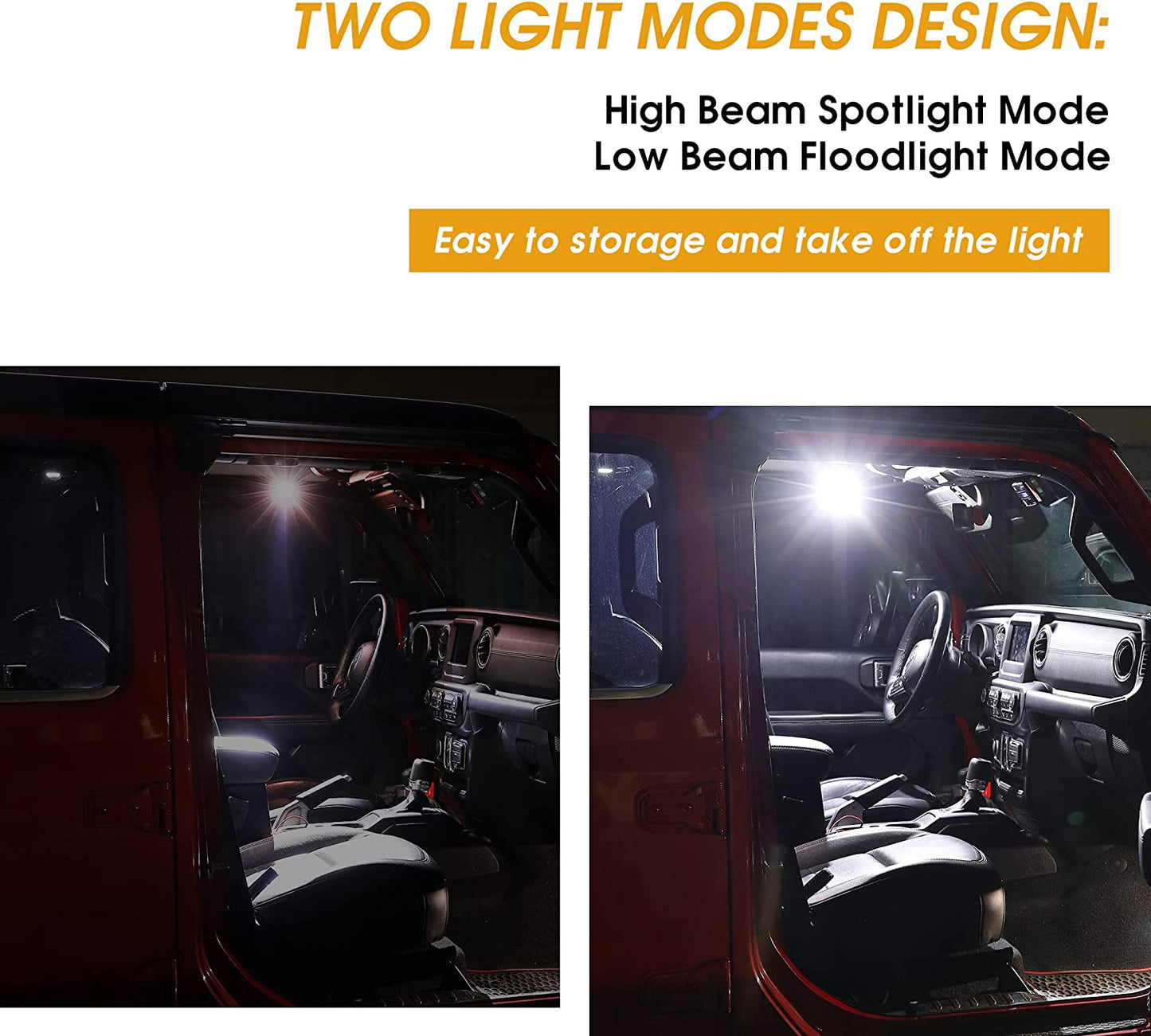 Roll Bar Grab Handles Rechargeable Car Interior Illumination Light with 2 Modes, 2 Pack for  UTV