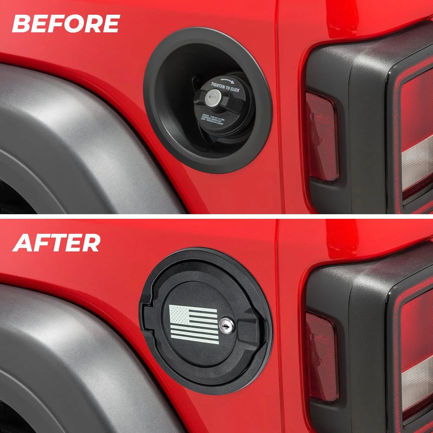 Fuel Filler Cover With US Flag, Locking Gas Tank Door Exterior Accessories,Aluminum Alloy Gas Cap Cover for 2018-2023 Jeep Wrangler JL JLU…