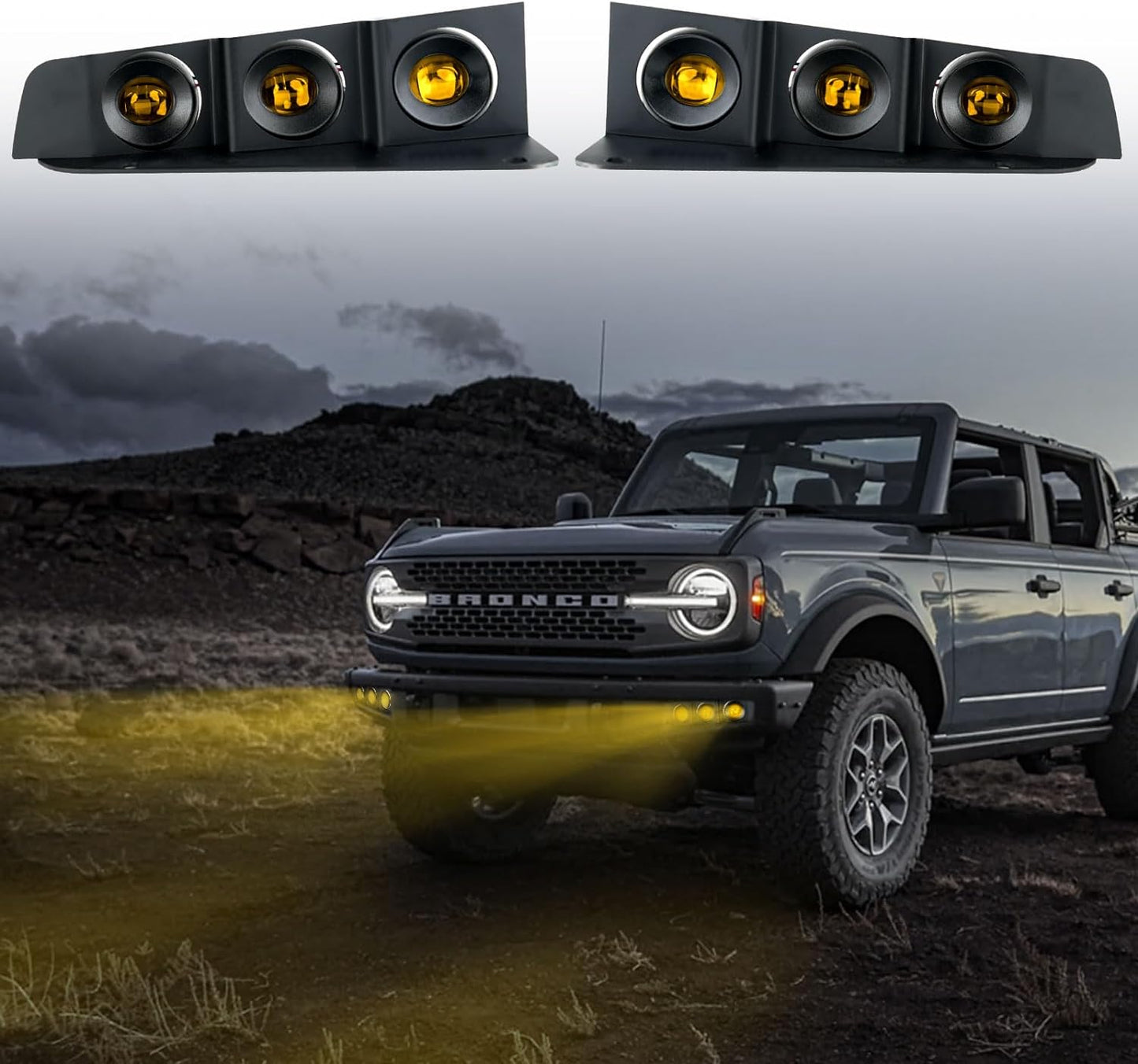 LED Front Bumper Fog Light with Mounts, Modular Bumper Fog Lamps Accessories, Ultra-Bright White Light Source Compatible with Ford Bronco 2021 2022 2023 2/4 Door - OMOTOR