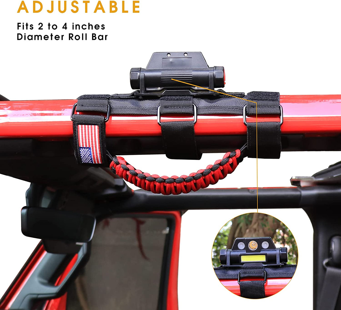 2X Roll Bar Grab Handles with Dome Light for Jeep Wrangler UTV