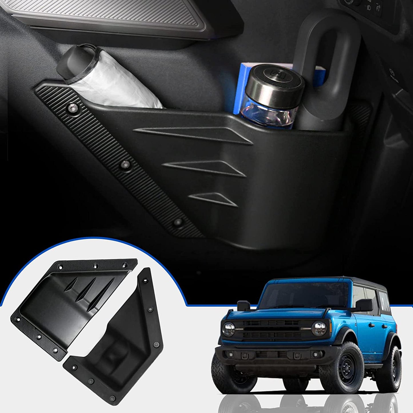 Front Door Storage Pockets for Ford Bronco Accessories, Side Door Organizer Box fit Bronco 2/4-Door 2021 2022 2023 (2PCS)