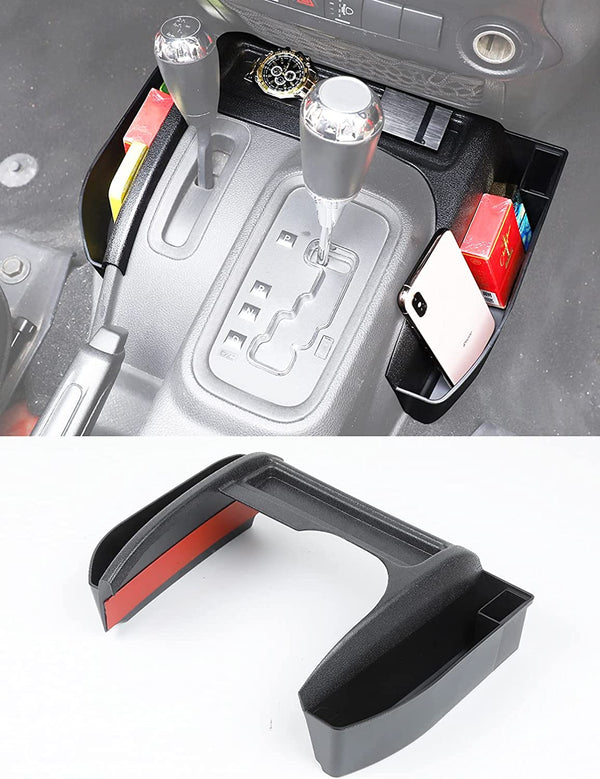JK Shifter Storage Box, Gear Shift Console Side Tray Organizer for 2011-2018 Jeep Wrangler JK JKU, Reserved USB Charger Extender Slot, Interior Accessories, Black - OMOTOR