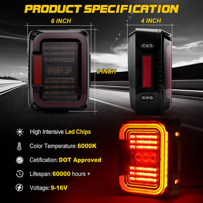 LED Tail Light Compatible with Jeep Wrangler JK JKU 2007-2018, Smoked Lens 20W Reverse Lights Brake Rear Back Up Lights - OMOTOR