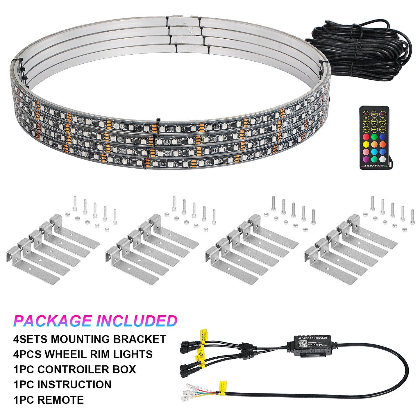 【EASY INSTALL】4PCS 12 inch Dancing Color Chasing RGB LED Wheel Rim Light Kit  for UTV, ATV & SXS VEHICLES