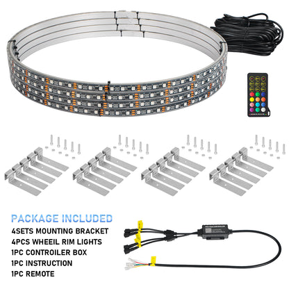 【EASY INSTALL】4PCS 17 INCH Chasing RGB LED Wheel Rim Light Kit - OMOTOR