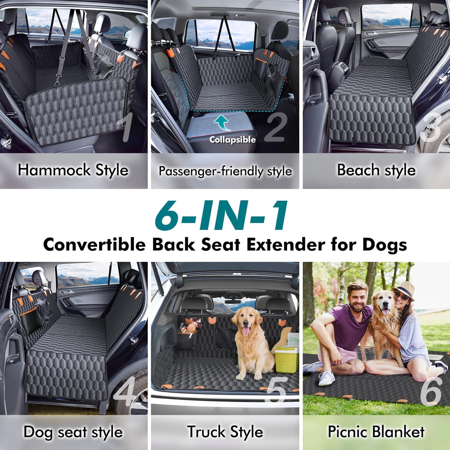 Back Seat Extender for Dogs-Supports 330lb,Waterproof Dog Car Seat Cover Hard Bottom-Detachable,600D Heavy Duty Scratch Proof Nonslip Durable Soft,Dog Hammock for Car,SUVs