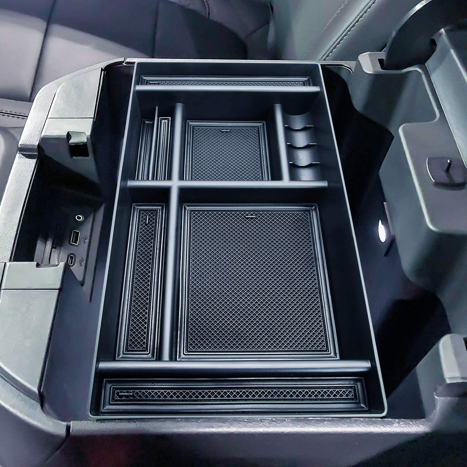 Center Console Organizer Tray Compatible with (2019-2024) Chevy Silverado 1500/GMC Sierra 1500 and 2020-2023 Silverado/Sierra 2500/3500 HD - Full Console w/Bucket Seats ONLY，Black trim