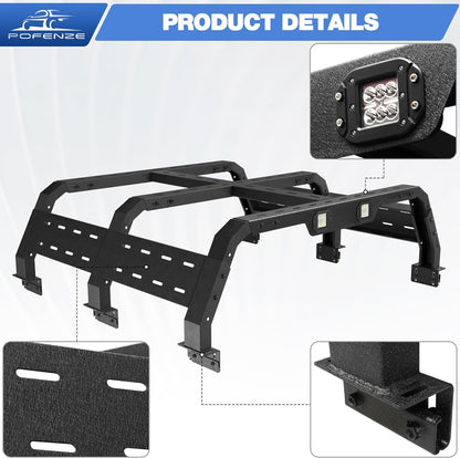 Truck Bed Rack for Dodge Ram 1500 Adjustable Height 14.5'' to 17.3'' No-Drill Bed Racks Truck Bed Extender for Dodge Ram 1500 2002-2022 | Silverado 1500 2014-2022 | F150 2009-2022 | Tundra 2007-2013 - OMOTOR