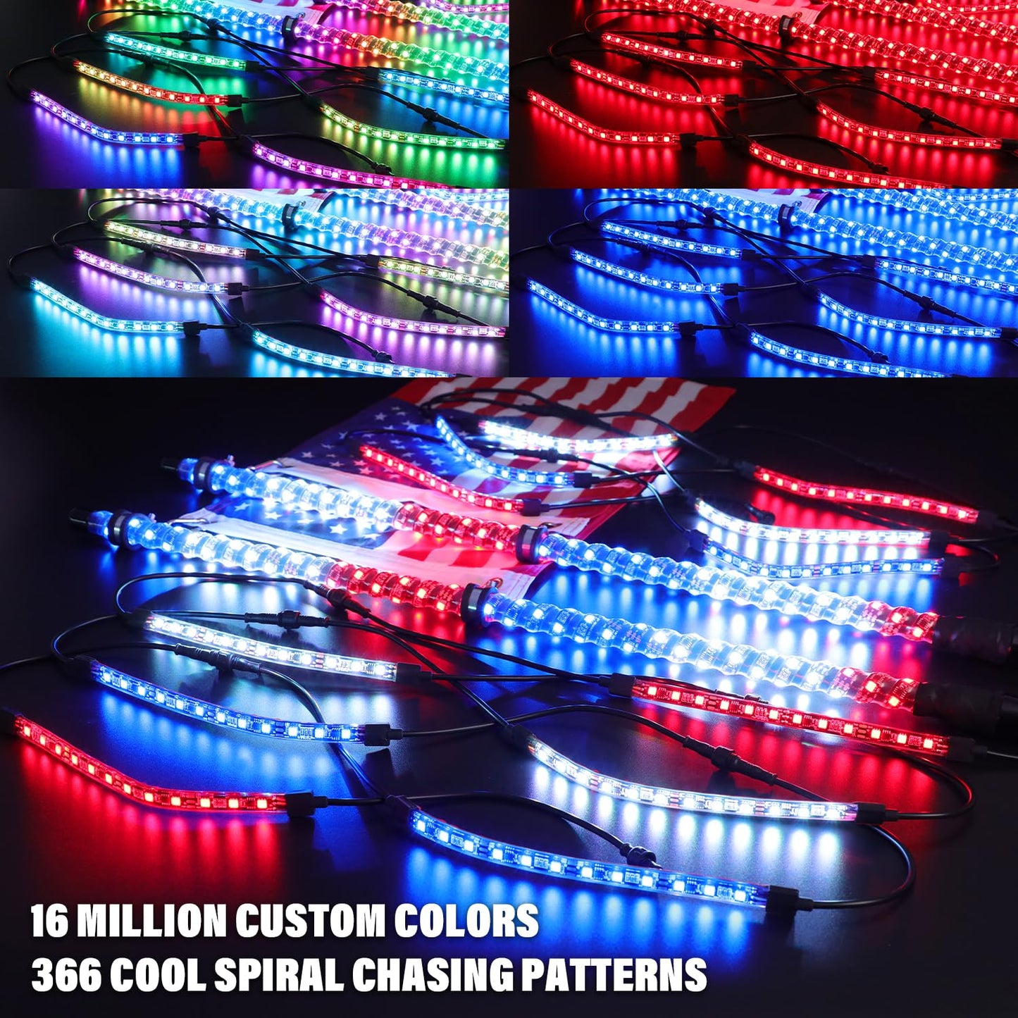 2PCS 4FT Whip Lights and 12Pcs Underglow Kit,300 Colors 178 Modes,Remote/APP Control,LED Whip Lights Neon Accent Strip Lights with Dancing/Chasing for Off-Road UTV ATV Polaris RZR Truck