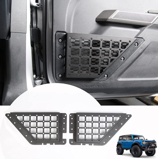 Front Door Storage Pocket Organizer Box Compatible with Ford Bronco 4 Door and 2 Door, Metal Pocket Door Side Molle Panels Insert Organizer Black 2PCS