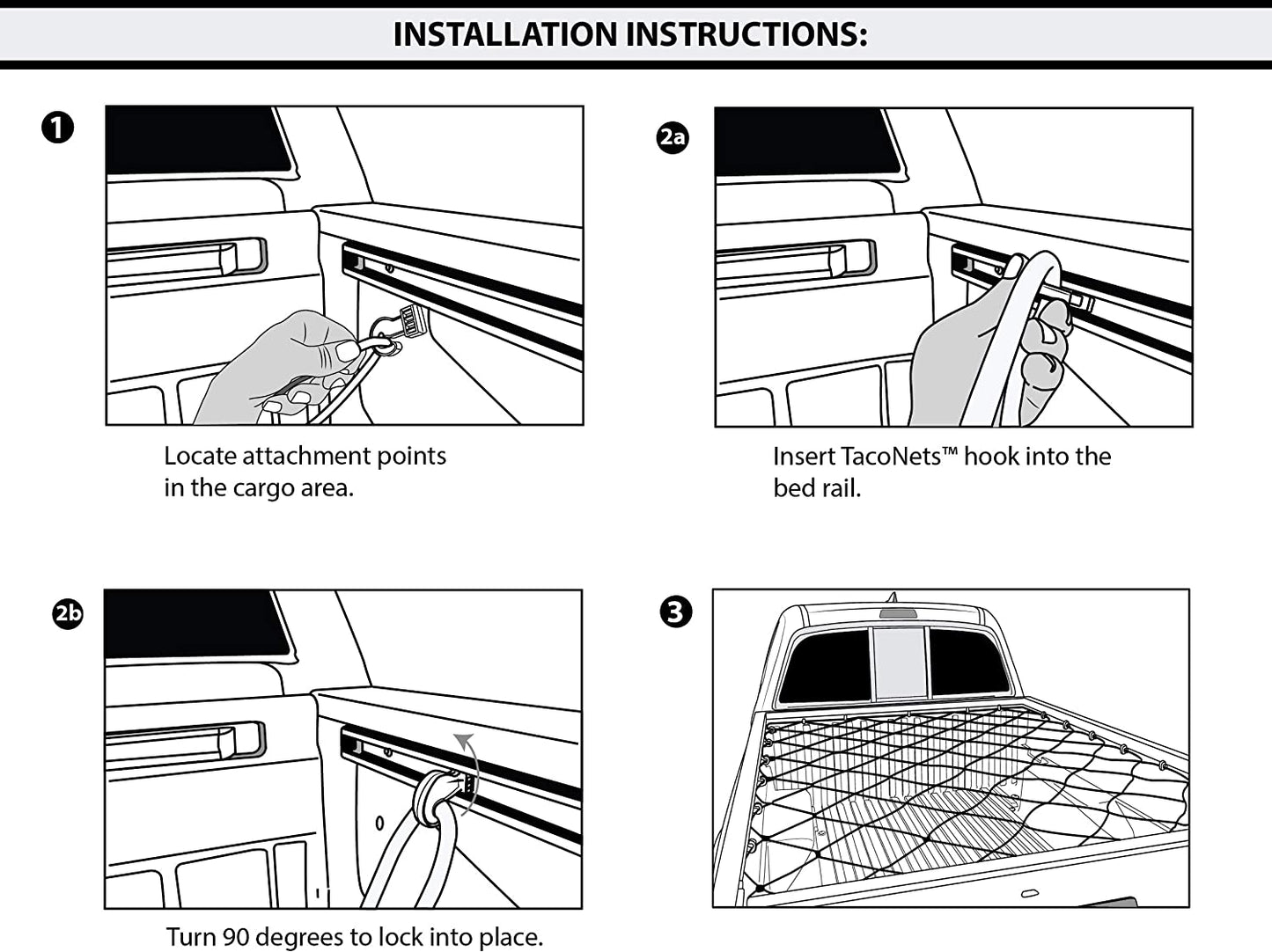 Cargo Net - Bungee Net Accessories for Pickup Truck Bed - Toyota Tacoma Bed Rail Integration for 2005-2023 - 36" x60 Stretchable Cargo Net - 6” Diamond Grid Pattern