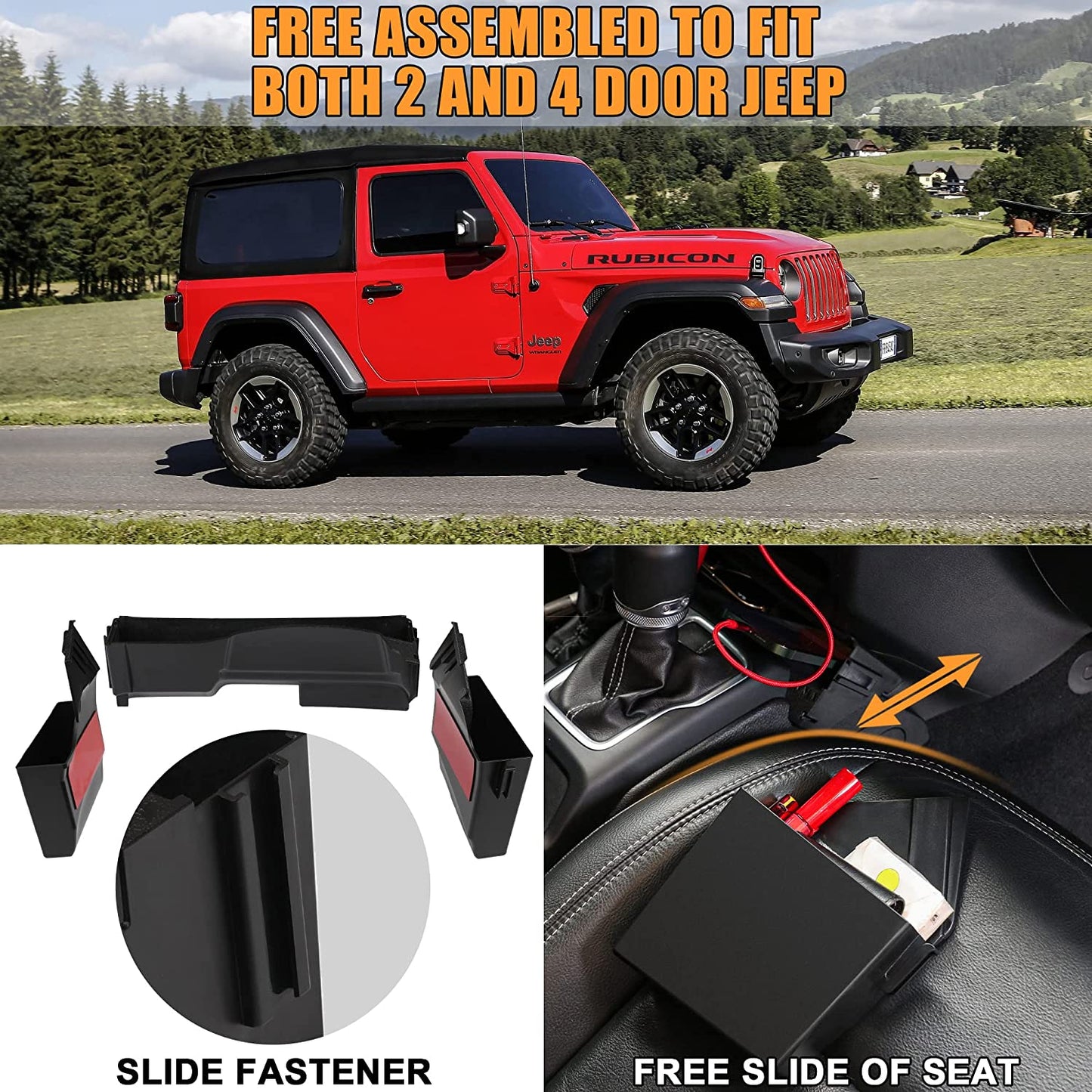 Upgrade Gear Tray for Jeep Wrangler JL JLU 2018-2023 & Gladiator JT 2020-2023, Gear Shift Organizer, Wrangler, Gladiator Accessories, 3 PCS Assembly (Not for JK)