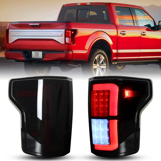 New Upgraded LED Tail Lights Assembly for F150 18-20, Smoked Black LED Taillights Brake Rear Lamps Parking Light for Ford F-150 2018-2020 Accessories (2PCS, Driver & Passenger Side) - OMOTOR