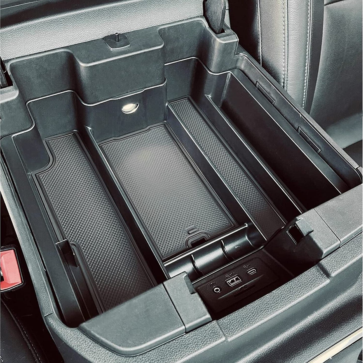 Full-Size Center Console Tray Compatible with 2019-2022 Chevy Silverado/GMC Sierra 1500 and 2020-2023 Silverado/Sierra 2500HD 3500HD, Armrest Organizer (Full Console w/Bucket Seats ONLY)