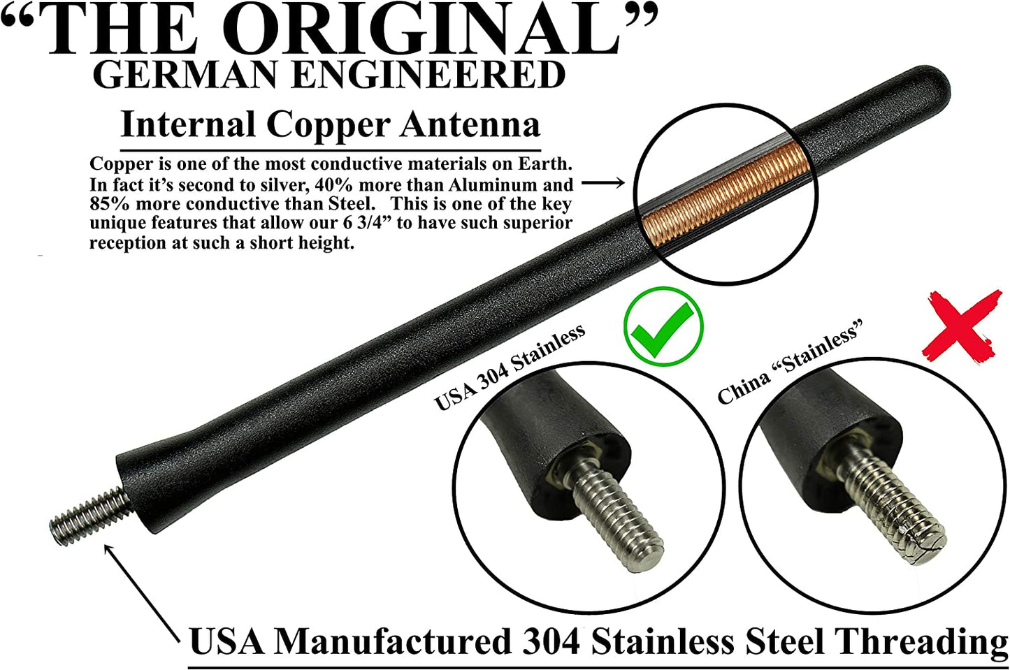 The Original 6 3/4 Inch Replacement Rubber Antenna Mast fits Toyota Tacoma (1995-2015) - USA Stainless Steel Threading - Car Wash Proof - Internal Copper Coil - Premium Reception