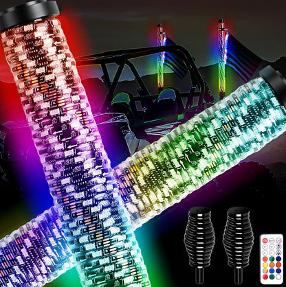 New Upgraded 2FT RGB Whip Lights with Anti-Fracture Spring Base, Spiral Led Whip Light with App and Remote Control for Jeep UTV ATV Off-Road RZR Polaris Truck Car 4X4 Sand Buggy Dune (2 Pack) - OMOTOR