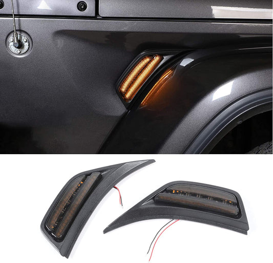 Jeep JL LED Fender Marker Lights, Side Turn Signal Lamp for 2018-2022 Jeep Wrangler JL JLU Gladiator JT, Smoke Lens 2pcs - OMOTOR