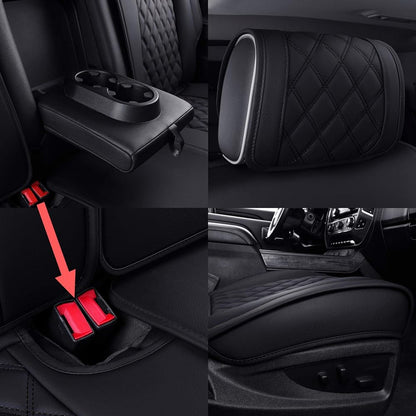 Seat Covers for Truck Chevy Chevrolet Silverado GMC Sierra Pickup 2007-2024 1500 2500HD 3500HD Trail Boss Z71 Crew Double Extended Cab Waterproof Leather Protectors (Full Set, Black) - OMOTOR