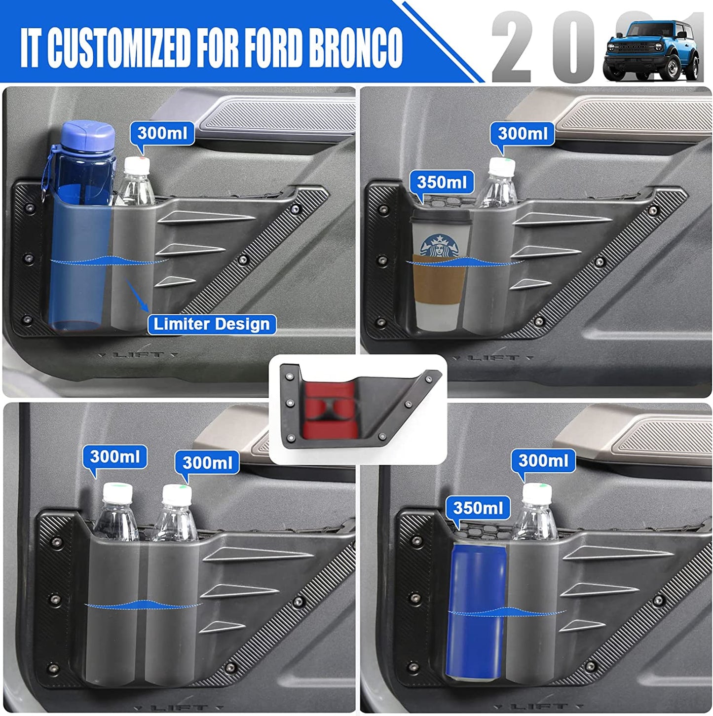 Front Door Storage Pockets for Ford Bronco Accessories, Side Door Organizer Box fit Bronco 2/4-Door 2021 2022 2023 (2PCS)